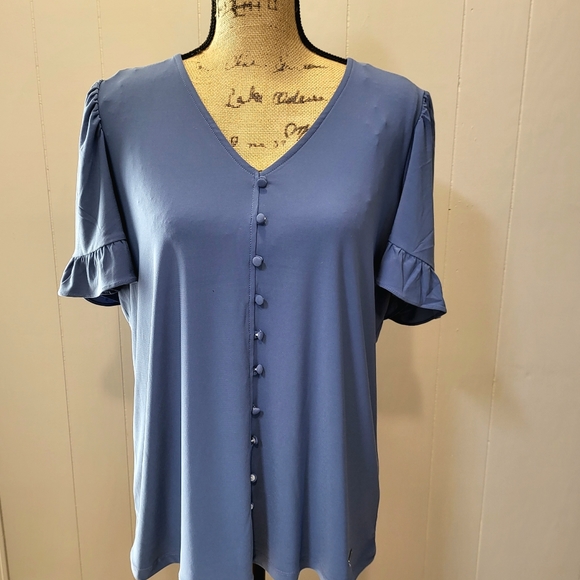 ANNE KLEIN BLUE DRESS BLOUSE - Picture 2 of 7